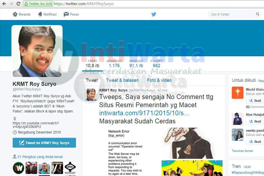 Roy Enggan Komentari Macetnya Situs Indonesia